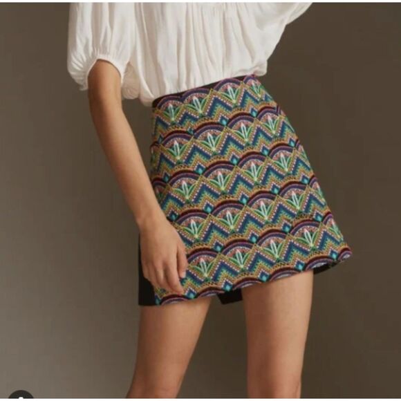 Anthropologie Ollari New York Beaded & Embroidered Skirt, Boho, Unique, Sz L - Picture 1 of 11